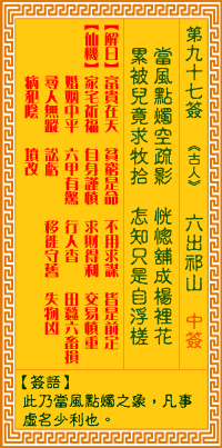 观音灵签 第97签:六出祁山